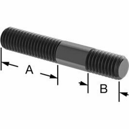 BSC PREFERRED Black-Oxide ST Threaded on Both Ends Stud 1/2-13 Thread Size 3 Long 1-1/2 and 3/4 Long Threads 91025A724